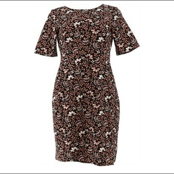 Lands' End Dresses & Skirts - Lands' End Elbow Slv Ponte Sheath Dress Black Cameo Floral